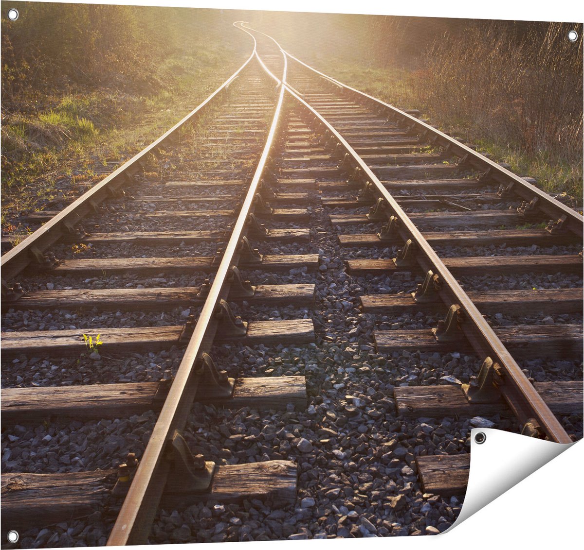 Gards Tuinposter Twee Kruisende Rails Spoorwegen - 100x80 cm - Tuindoek - Tuindecoratie - Wanddecoratie buiten - Tuinschilderij Multikleur
