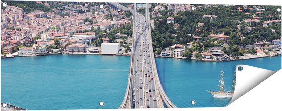 Foto: Gards tuinposter istanbul bosporus brug vanaf boven 120x40 cm tuindoek tuindecoratie wanddecoratie buiten tuinschilderij