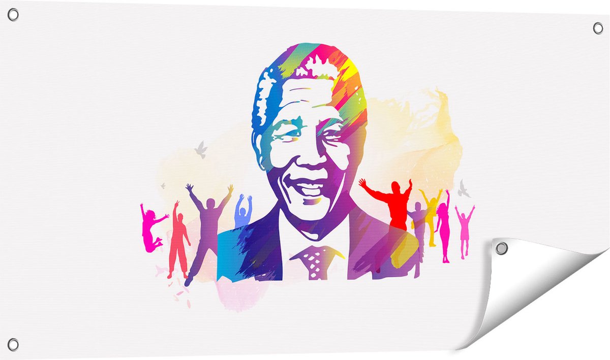 Gards Tuinposter Nelson Mandela - 100x50 cm - Tuindoek - Tuindecoratie - Wanddecoratie buiten - Tuinschilderij Multikleur