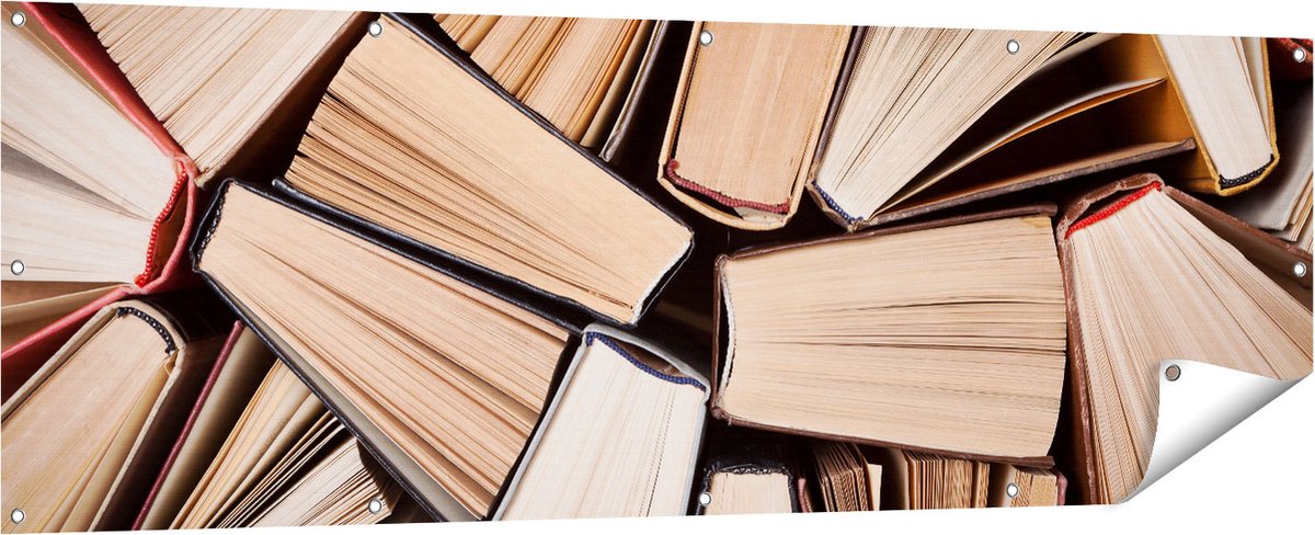 Gards Tuinposter Boeken Bladzijdes bij elkaar - 180x60 cm - Tuindoek - Tuindecoratie - Wanddecoratie buiten - Tuinschilderij Multikleur