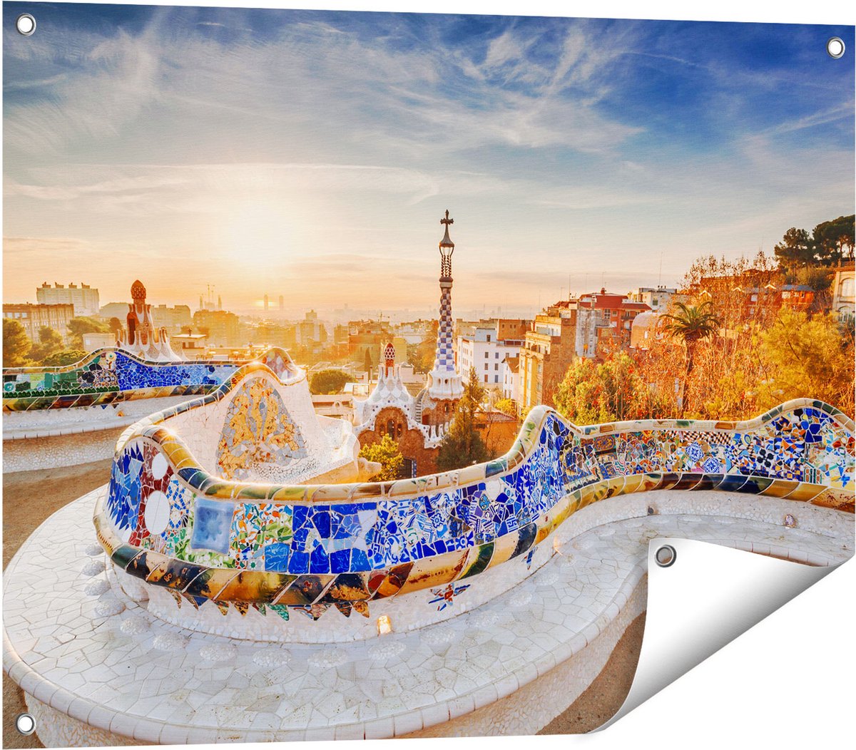 Gards Tuinposter Park G�ell in Barcelona - 80x60 cm - Tuindoek - Tuindecoratie - Wanddecoratie buiten - Tuinschilderij Multikleur