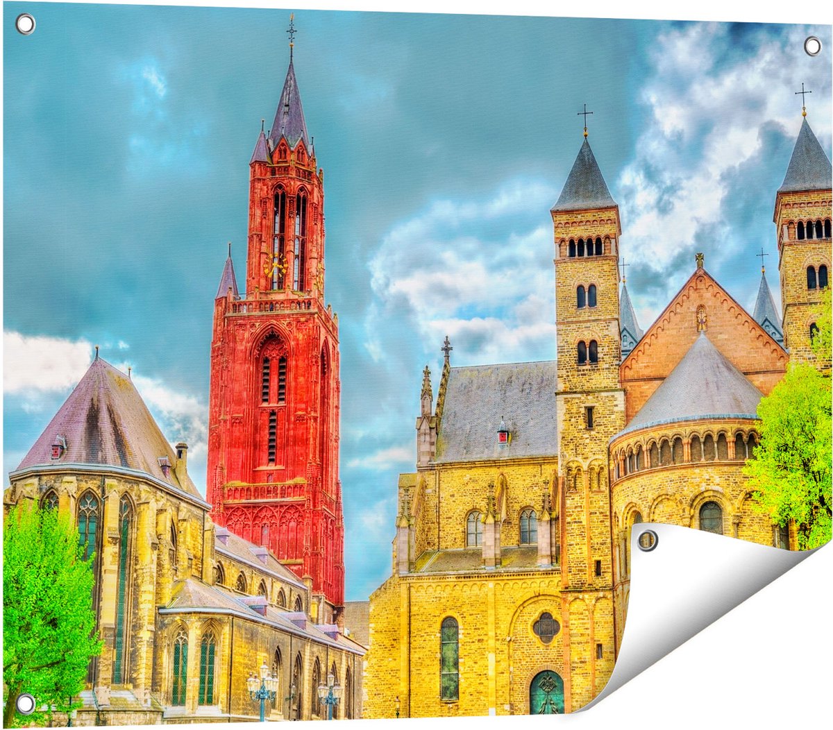 Gards Tuinposter Basiliek van Sint Servaas in Maastricht - 80x60 cm - Tuindoek - Tuindecoratie - Wanddecoratie buiten - Tuinschilderij Multikleur