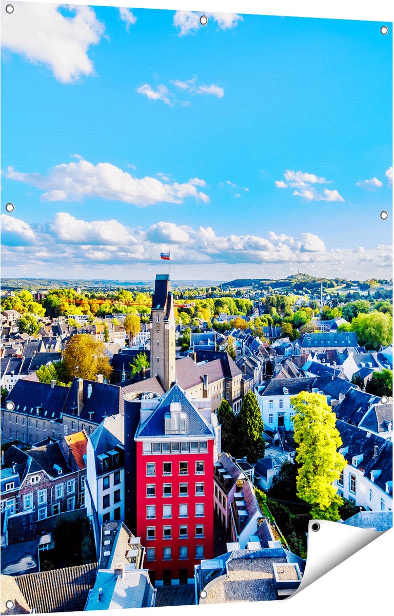 Gards Tuinposter Maastricht Stad met Huizen - 90x120 cm - Tuindoek - Tuindecoratie - Wanddecoratie buiten - Tuinschilderij Multikleur