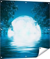 Gards Tuinposter Volle Maan in het Water - 90x90 cm - Tuindoek - Tuindecoratie - Wanddecoratie buiten - Tuinschilderij
