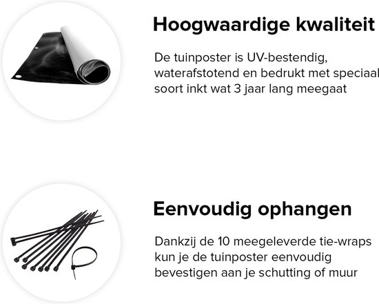 Gards Tuinposter Zwarte Kat met Gele Ogen - 150x50 cm - Tuindoek - Tuindecoratie - Wanddecoratie buiten - Tuinschilderij