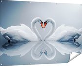Affiche de jardin Gards Deux cygnes en forme de coeur - 150x100 cm - Toile de jardin - Décoration de jardin - Décoration murale extérieure - Tableau de jardin