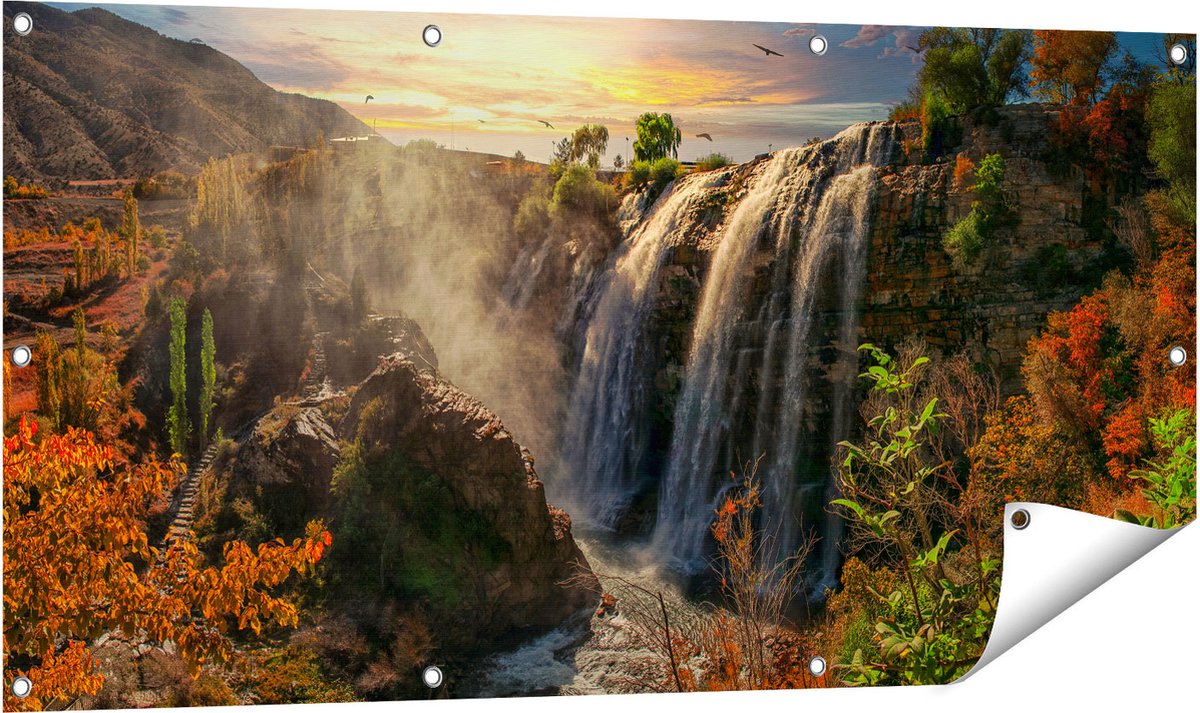 Gards Tuinposter Watervallen vanaf de Kliffen - 120x60 cm - Tuindoek - Tuindecoratie - Wanddecoratie buiten - Tuinschilderij Multikleur