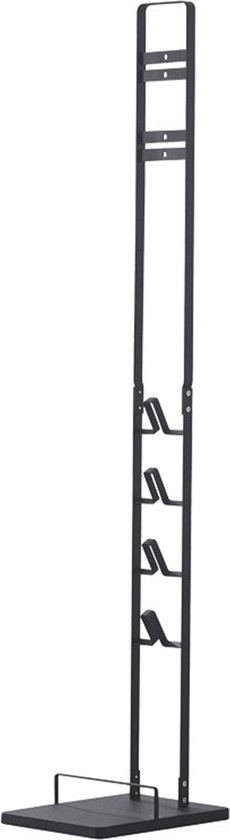 Zwarte, staande houder voor stofzuigeraccessoires, op een witte achtergrond.