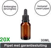 20x professionele amber (bruinglas) pipetflesje 30 ml inclusief zwart pipet - glazen pipetfles - aromatherapie