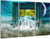 Glasschilderij Waterval - Blauw, Groen, Wit - 120x80cm 3Luik - Foto Op Glas - Geen Acrylglas Schilderij - GroepArt 6000+ Glas Art Collectie - Maatwerk Mogelijk