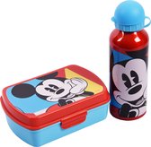 Lunch set Mickey mouse avec bouteille d'eau 450ml et lunch box - Bouteille d'eau en aluminium Mickey mouse - Blauw - Lunch box Mickey mouse