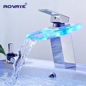 ROVATE Kraan Met 3 Kleuren Led Verlichting - Chroom - Warm en Koud Water Mengkraan - Gemaakt van Messing en Glas