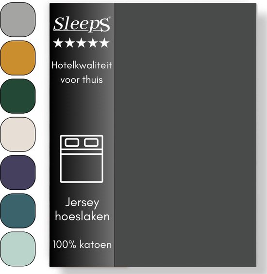 Sleeps Jersey Hoeslaken - Antraciet Tweepersoons 140x200/220 cm - 100% Katoen - Hoge Hoek - Heerlijk Zacht Gebreid - - Strijkvrij - Rondom elastiek - Stretch -