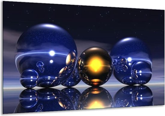 Glasschilderij Abstract - Blauw, Geel, Zwart - 120x70cm 1Luik - Foto Op Glas - Geen Acrylglas Schilderij - GroepArt 6000+ Glasschilderijen Art Collectie - Wanddecoratie - Woonkamer - Slaapkamer
