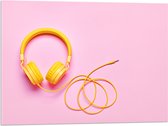 Acrylglas - Gele Headset tegen Roze Achtergrond - 80x60 cm Foto op Acrylglas (Met Ophangsysteem)