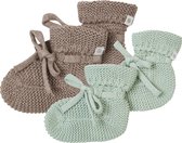 Noppies - Chaussons tricotés - emballés dans une boîte cadeau - 2 paires - Bébé 0-12 mois - Coton bio - Taupe Melange - Grey Mint