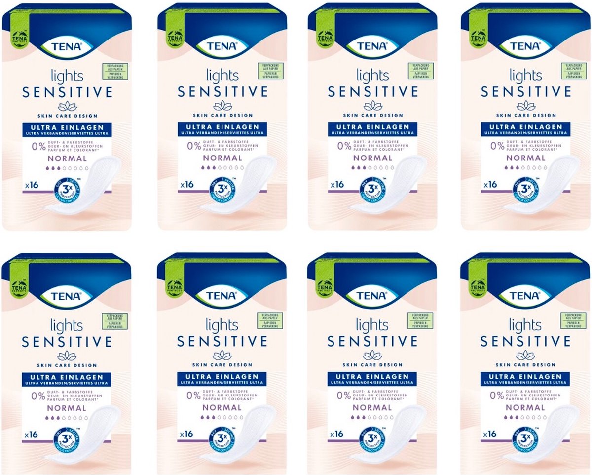TENA - Sensitive Lights Ultra Pads Normal - 8 x 16 stuks - Voordeelverpakking
