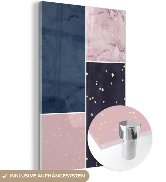 Peinture sur Verre - Marbre - Etoiles - Collage - 20x30 cm - Peintures Plexiglas