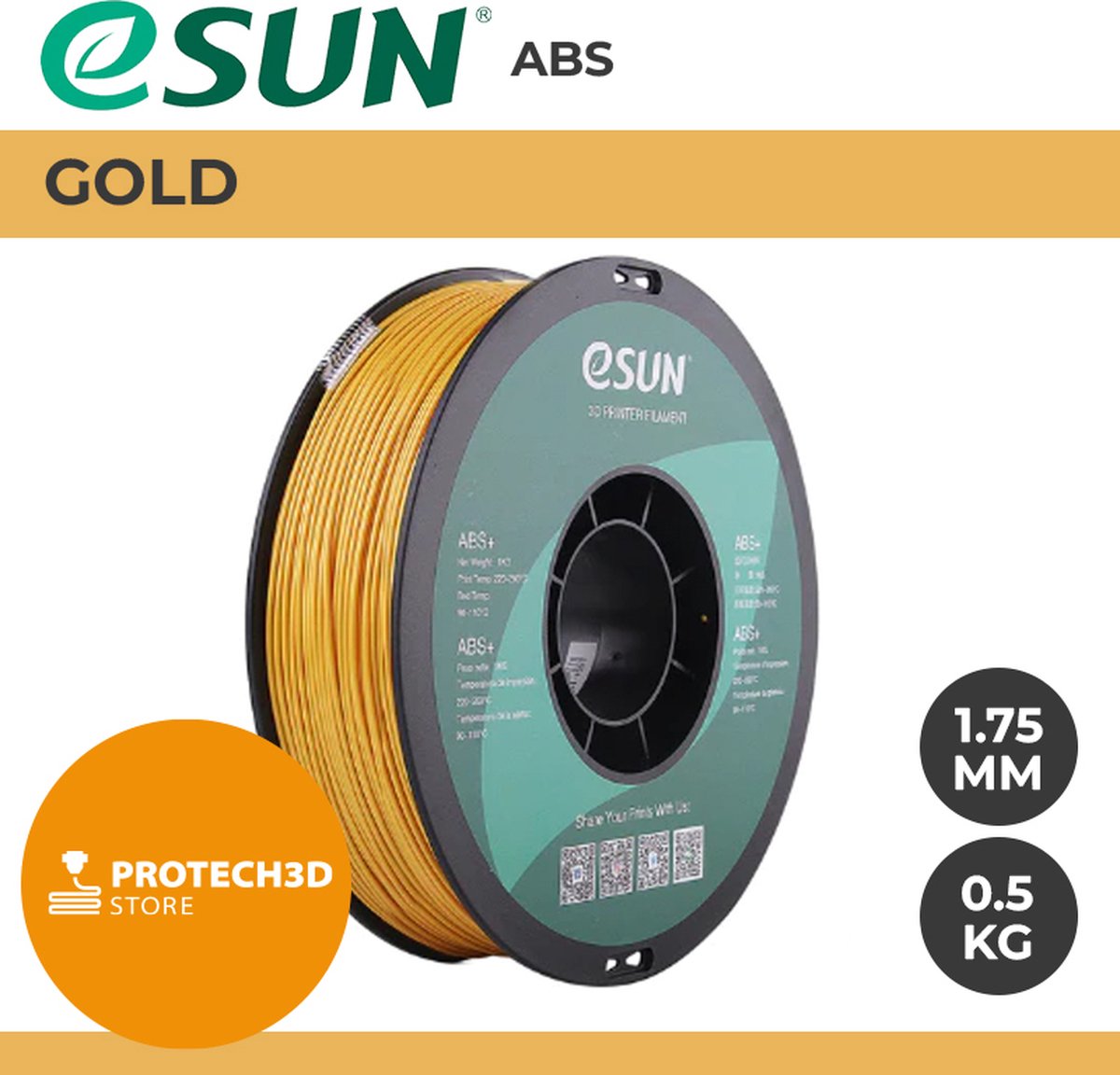 eSun - ABS Filament, 1.75mm, Gold - 0,5kg