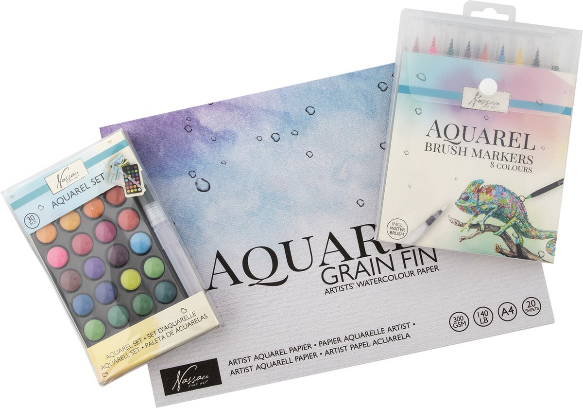 Nassau Fine Art Aquarelverf Set | Aquarelpapier - Brushpennen - Waterverf - Schilderen voor kinderen en volwassenen