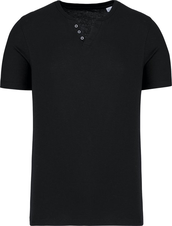 Heren t-shirt 'Henley' merk Kariban met fantasieknopen Zwart - 3XL