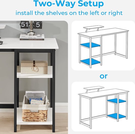 Bureau, Computertafel Met Legplanken Rechts Of Links, 120 Cm Brede Bureautafel Voor Werkkamer Thuiskantoor Eenvoudige Montage Ebbenhout Zwart