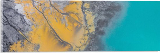 Acrylglas - Abstract Bruin, Geel en Blauwe Vlekken - 60x20 cm Foto op Acrylglas (Wanddecoratie op Acrylaat)