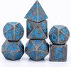 Afbeelding van het spelletje Old Dragon Font Metal Dice Blauw | Dobbelstenen set voor RPG spellen | 7 dobbelstenen | Dice Set voor D&D
