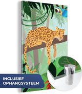 MuchoWow® Glasschilderij 100x150 cm - Schilderij acrylglas - Jungle dieren - Toekan - Jongens - Meiden - Luipaard - Foto op glas - Schilderijen