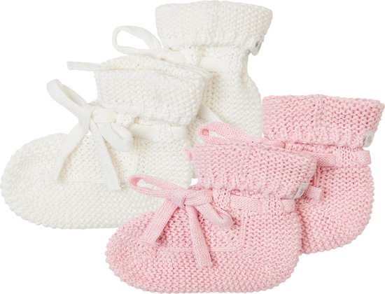Noppies - Chaussons tricotés - emballés dans une boîte cadeau - 2 paires - Bébé 0-12 mois - Coton bio - White - Rose Melange