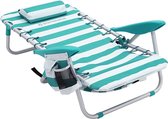 Songmics - Chaise de plage avec appui-tête amovible, chaise pliante portable, chaise de camping, dossier réglable, avec porte-gobelet et poche latérale, GCB62JW