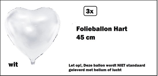3x Folieballon Hart wit (45 cm) - Trouwen huwelijk bruid hartjes ballon feest festival liefde white