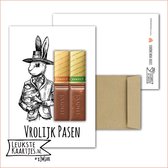 Kaartkadootje -> Merci Chocolade reepjes - No:06 (Vrolijk Pasen - Paashaas zwart/wit) - LeuksteKaartjes.nl by xMar