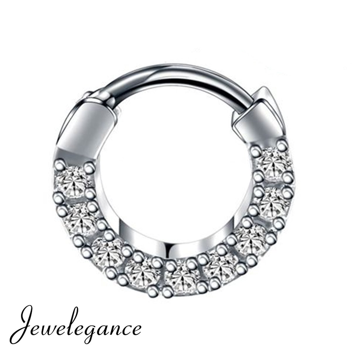 Scharnier piercing ring met steen geplaveide kruisboog