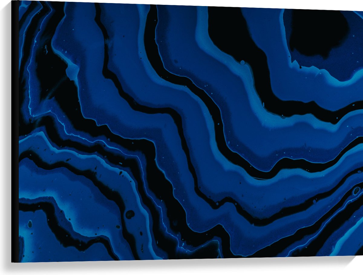 Canvas - Zwarte en Blauwe Banen Verf - 100x75 cm Foto op Canvas Schilderij (Wanddecoratie op Canvas)