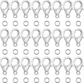 Grevosea 100 STKS Kreeft Klauw Sluitingen met Open Jump Ringen 12mm Metalen Kreeft Sluitingen voor DIY Craft Armband Sieraden Maken (Zilver, Sluiting: 12x7mm+Ring: 5mm)