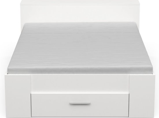 OXYGENE Lit adulte contemporain bois mat blanc perle + tete de lit - l 160  x L 200 cm | bol.com