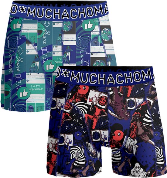 Muchachomalo Jongens Boxershorts 2-Pack (Maat 158/164) Social Media print - Blauw/Groen