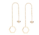 Oorhangers - hexagon - goudkleurig - doortrek oorbellen - cadeau voor vrouw - Liefs Jade