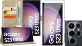 Hoesje geschikt voor Samsung Galaxy S23 Ultra - Screenprotector FullGuard & Camera Lens Screen Protector - Book Case Leer Pasjeshouder Goud