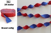 6x Crepe guirlande rood/wit/blauw 24meter -BRANDVEILIG - Koningsdag verjaardag vlaglijn festival thema feest
