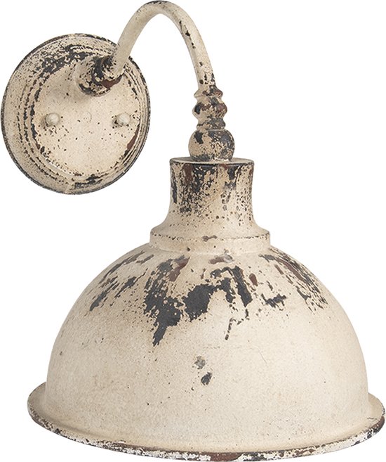 HAES DECO - Wandlamp - Industrial - Vintage / Retro Lamp, formaat 43x28x31 cm - Wit Metaal - Ronde Muurlamp, Sfeerlamp
