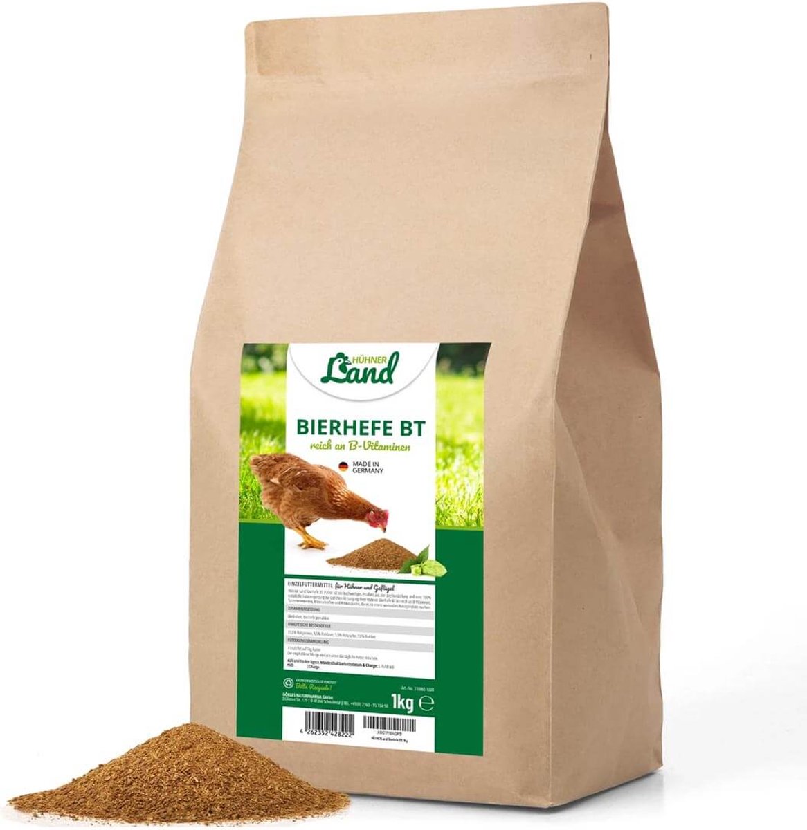 HÜHNER Land - Biergist BT - Ondersteunt de stofwisseling en het verenkleed - Voor Kippen en Kwartels (1 kg)