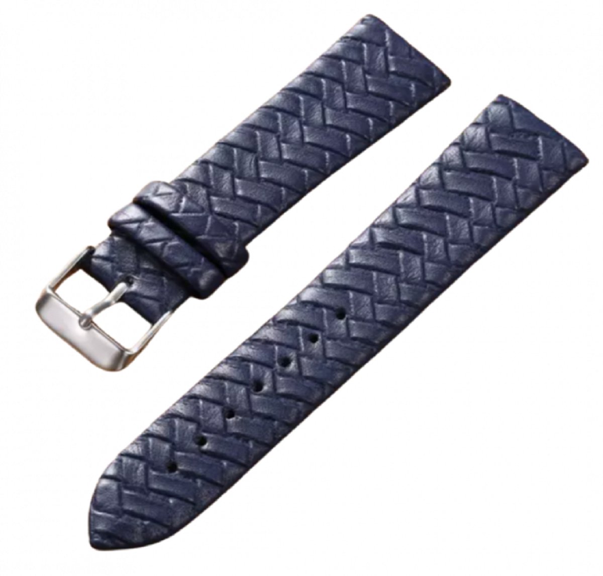 Horlogeband-20 mm-Blauw-Vlecht -Leer- Charme Bijoux