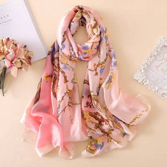 Foulard en soie Premium - Spring Van Gogh Almond Blossom Print - Fleurs - Châle de Luxe - rose - Étole - cadeau - grande peinture châle