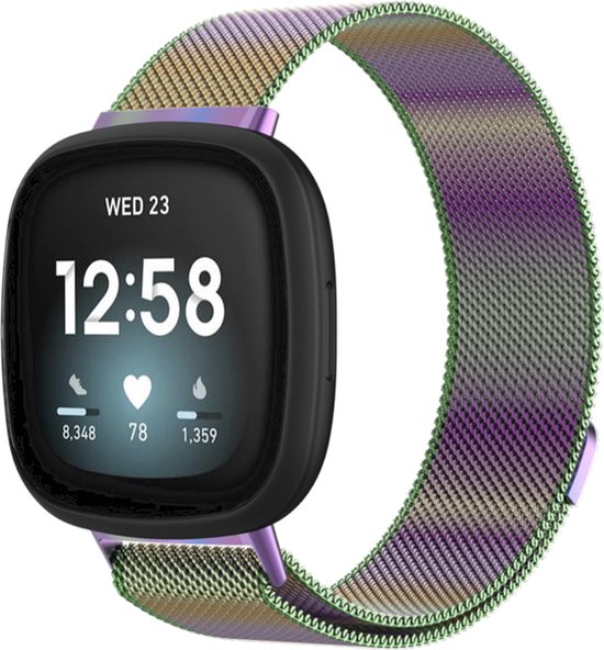 MY PROTECT - Milanese Bandje Geschikt Voor Fitbit Versa 3 / Versa 4 / Fitbit Sense - Milanees Fitbit Bandje - Regenboog