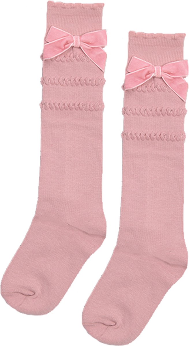 iN ControL 2pack kniekousen met VELVET strik - Roze 15/17