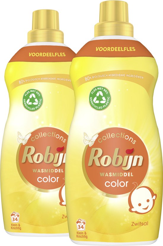 Robijn Klein & Krachtig Collections Color Zwitsal Vloeibaar Wasmiddel - 2 x 34 wasbeurten - Voordeelverpakking