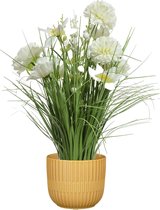 Kunstbloemen boeket wit in pot okergeel - keramiek - H40 cm