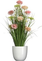 Kunstbloemen boeket roze - in pot wit - keramiek - H70 cm
